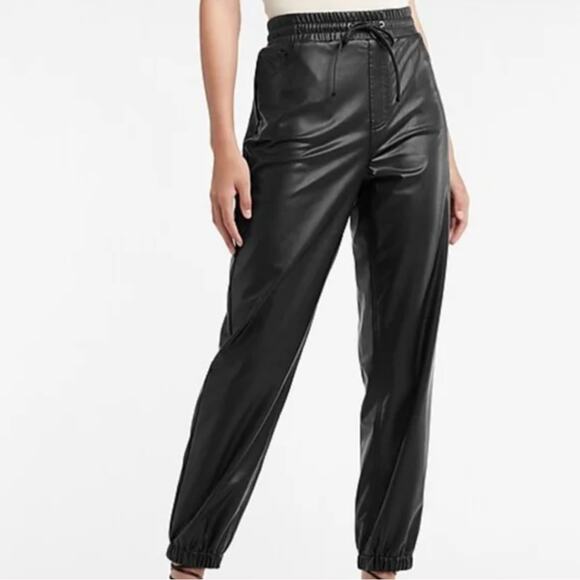 Express High Waisted Faux Leather Joggers - Picture 1 of 5
